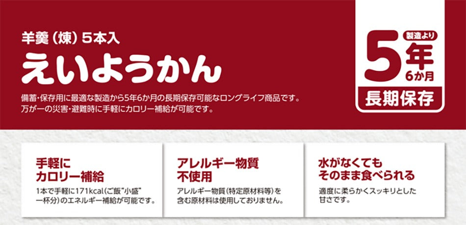 えいようかん 5年6か月の長期保存・カロリー補給・アレルギー物質不使用