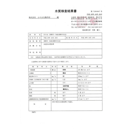 携帯型浄水器 mizu-Q PLUS 水質検査結果書